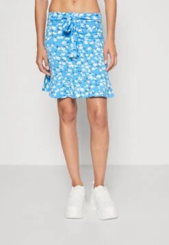 Even&Odd Mini Skirt With Volant - A-Lijn Rok - Light Blue/White