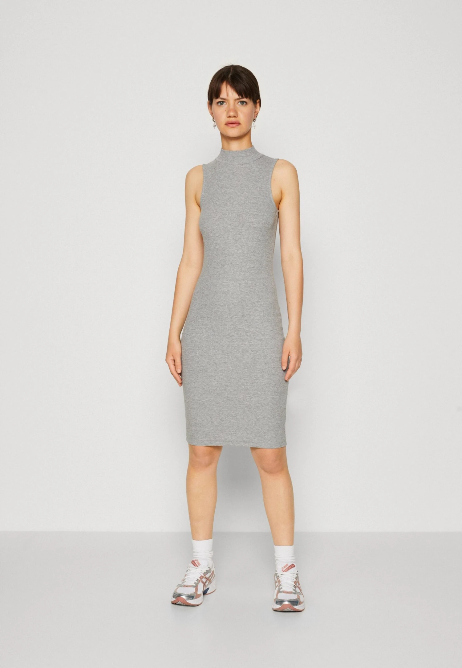 Even&Odd Perkin Neck Midi Bodycon Dress - Jerseyjurk - Mottled Grey 3 Even&Odd Perkin Neck Midi Bodycon Dress - Jerseyjurk - Mottled Grey